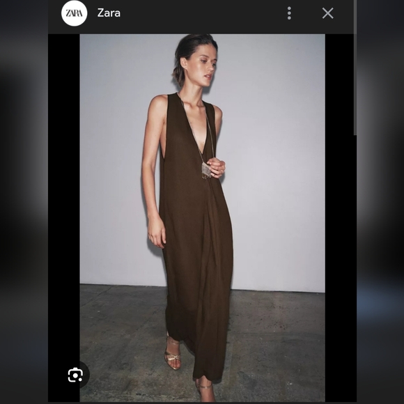 Zara Dresses & Skirts - Zara Olive Brown Deep V Maxi Dress